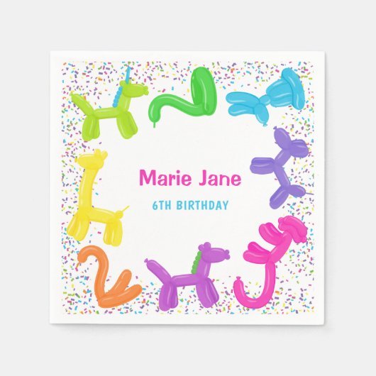 SERVIETTE EN PAPIER ANNIVERSAIRE NEON ANIMAUX BALLONS PLAQUES DE PAPIE (Devant)