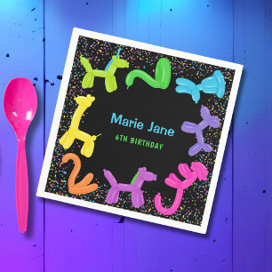 SERVIETTE EN PAPIER ANNIVERSAIRE NEON ANIMAUX BALLONS PLAQUES DE PAPIE