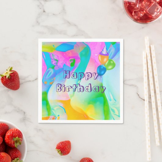 Serviette En Papier Anniversaire Neon Arc-en-ciel Abstrait (En situation)