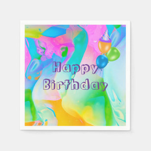 Serviette En Papier Anniversaire Neon Arc-en-ciel Abstrait
