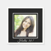 Serviette En Papier Anniversaire noir blanc photo simple élégant (Devant)