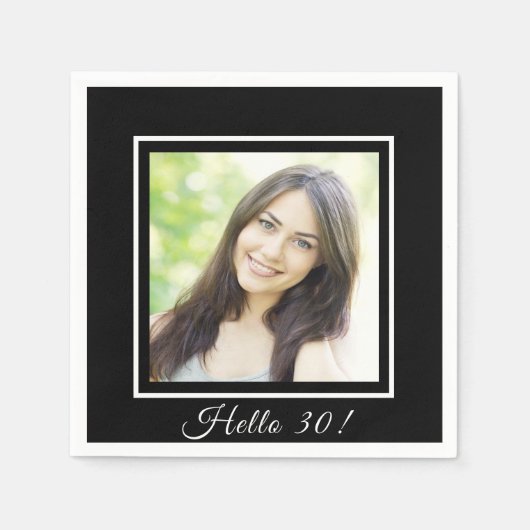 Serviette En Papier Anniversaire noir blanc photo simple élégant (Devant)