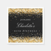 Serviette En Papier Anniversaire noir nom or élégant (Devant)