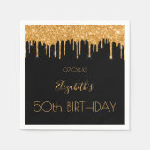 Serviette En Papier Anniversaire noir or parties scintillant gouttes n (Devant)