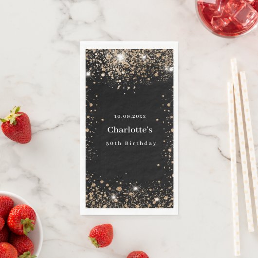 Serviette En Papier Anniversaire noir or parties scintillant nom (En situation)