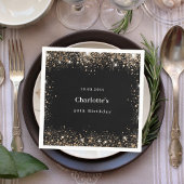 Serviette En Papier Anniversaire noir or parties scintillant nom