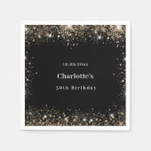 Serviette En Papier Anniversaire noir or parties scintillant nom (Devant)