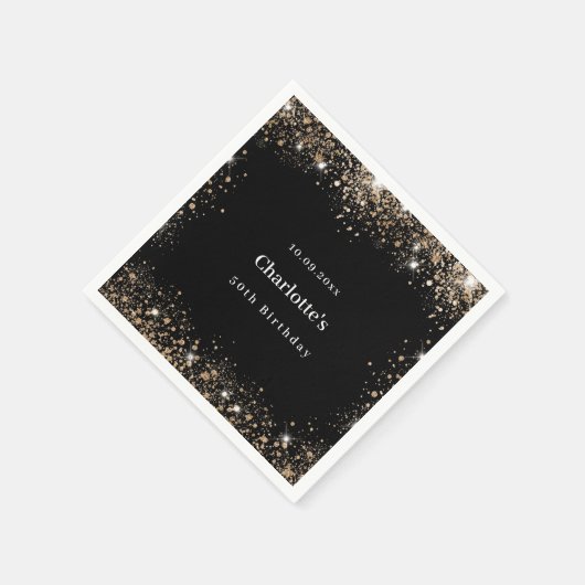 Serviette En Papier Anniversaire noir or parties scintillant nom (Coin)