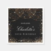 Serviette En Papier Anniversaire noir or parties scintillant poussière (Devant)