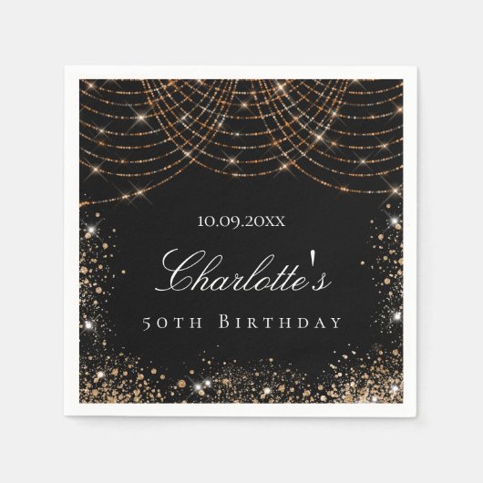 Serviette En Papier Anniversaire noir or parties scintillant poussière (Devant)