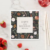 Serviette En Papier Anniversaire noir terre cuite floral moderne botan (En situation)