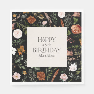 Serviette En Papier Anniversaire noir terre cuite floral moderne botan