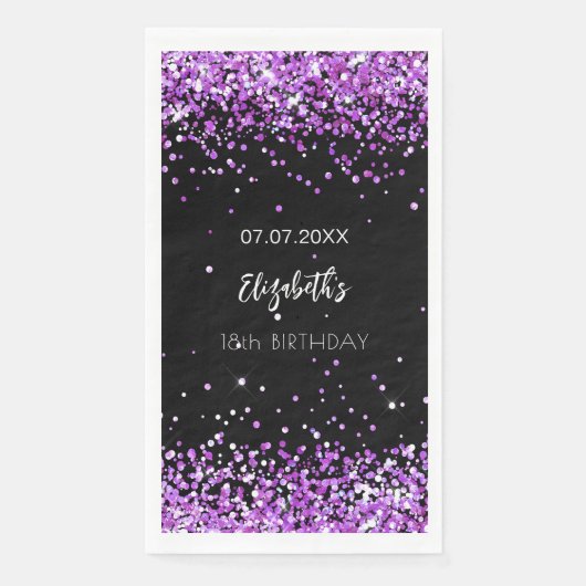 Serviette En Papier Anniversaire noir violet nom (Devant)