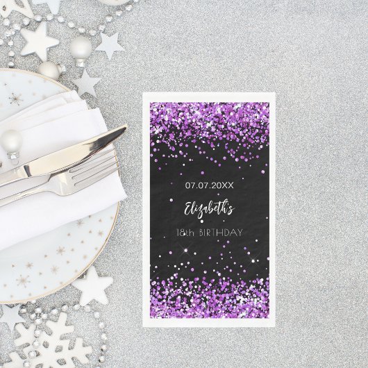 Serviette En Papier Anniversaire noir violet nom