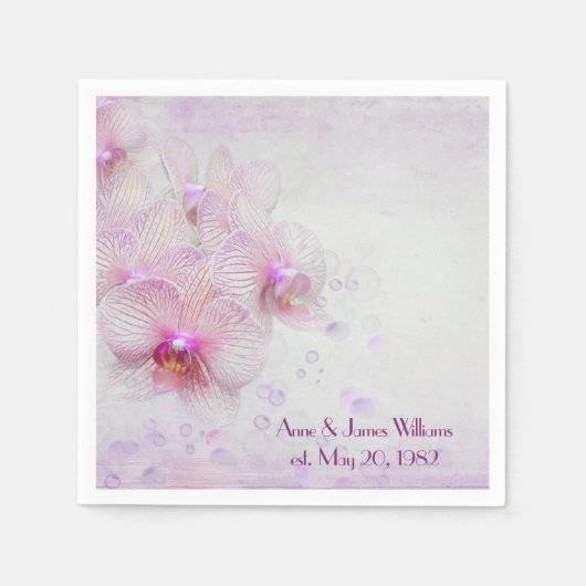 Serviette En Papier Anniversaire orchidées et bulles roses (Devant)