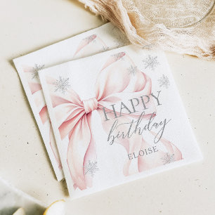 Serviette En Papier Anniversaire Paillettes Argent Hiver Rose