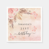 Serviette En Papier Anniversaire pampas herbe rose papillons d'or (Devant)
