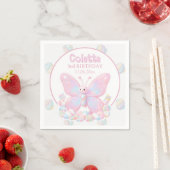 Serviette En Papier Anniversaire Papillon Fraise Rose (En situation)