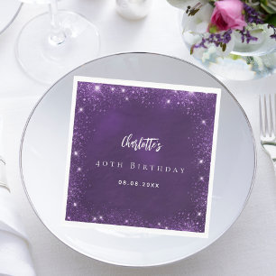Serviette En Papier Anniversaire parties scintillant violet nom étince