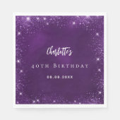 Serviette En Papier Anniversaire parties scintillant violet nom étince (Devant)