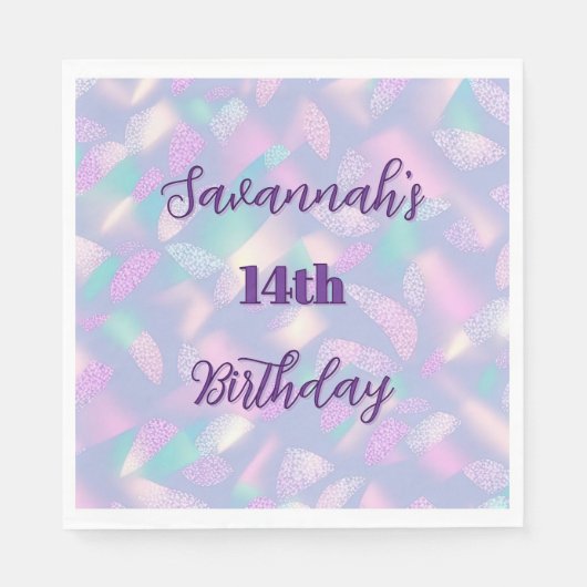 Serviette En Papier Anniversaire Parties scintillant violet Nom hologr (Devant)
