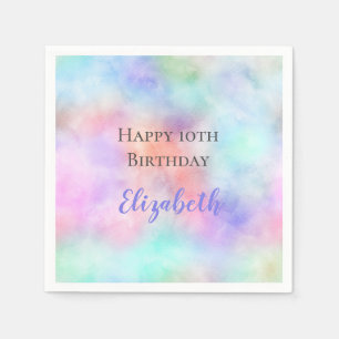 Serviette En Papier Anniversaire pastel arc-en-ciel aquarelle personna