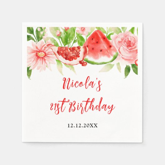 Serviette En Papier Anniversaire Pastèque et Grenade (Devant)