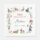 Serviette En Papier Anniversaire Paw-ty mignon chiot chiens (Devant)