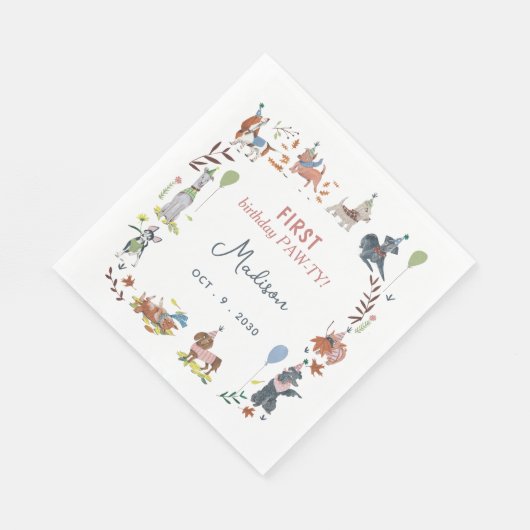 Serviette En Papier Anniversaire Paw-ty mignon chiot chiens (Coin)