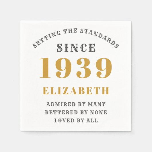 Serviette En Papier Anniversaire personnalisé 1939 Gold Grey Élégant C (Devant)
