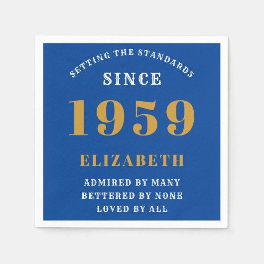 Serviette En Papier Anniversaire personnalisé 1959 Blue Gold Elegant C (Devant)