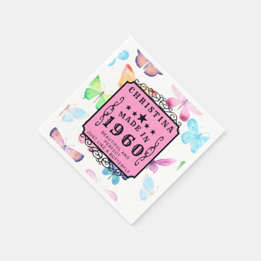 Serviette En Papier Anniversaire personnalisé 1960 Papillon Ajouter vo (Coin)
