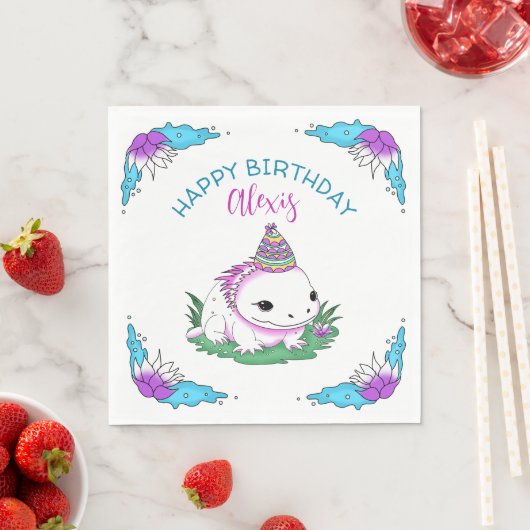 Serviette En Papier Anniversaire Personnalisé Fille Axolotl Thème (En situation)