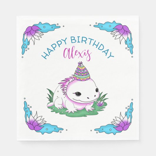 Serviette En Papier Anniversaire Personnalisé Fille Axolotl Thème (Devant)