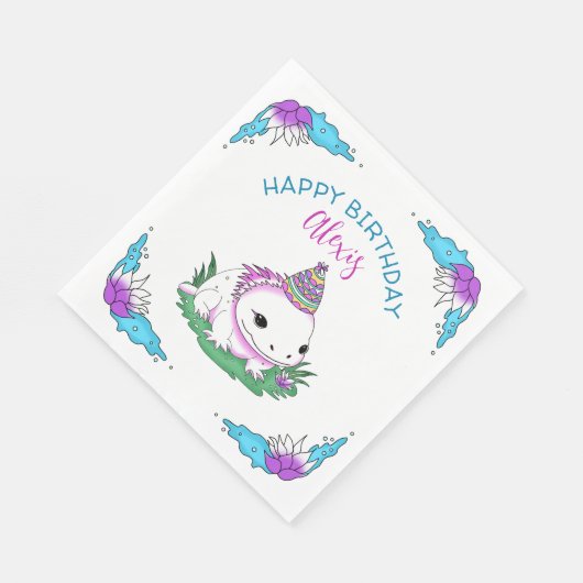 Serviette En Papier Anniversaire Personnalisé Fille Axolotl Thème (Coin)