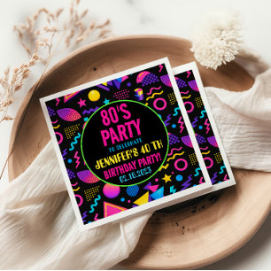 Serviette En Papier Anniversaire personnalisé néon rétro 80’s - Amusan