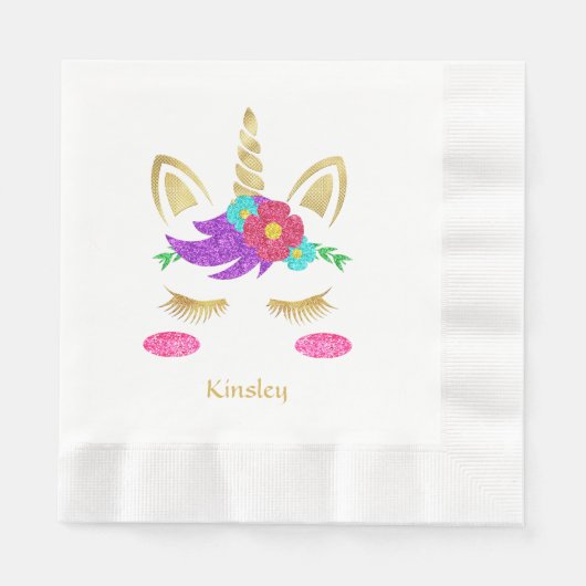 Serviette En Papier Anniversaire personnalisé Pretty Rose & Purple Uni (Devant)
