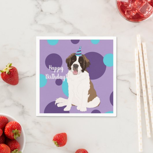 Serviette En Papier Anniversaire personnalisé Saint Bernard (En situation)