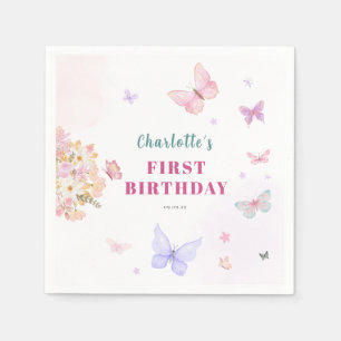 Serviette En Papier Anniversaire petit papillon rose pastel