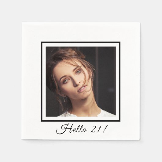 Serviette En Papier Anniversaire photo personnalisée blanc noir (Devant)