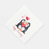 Serviette En Papier Anniversaire Pingouin Pair Avec Coeurs Rouges (Coin)