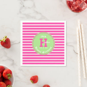 Serviette En Papier Anniversaire Pink ⎮ Blanc Vert Napkin