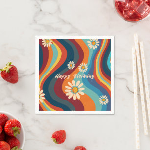 Serviette En Papier Anniversaire Rétro Groovy 70's Fleur de Daisy Arc-