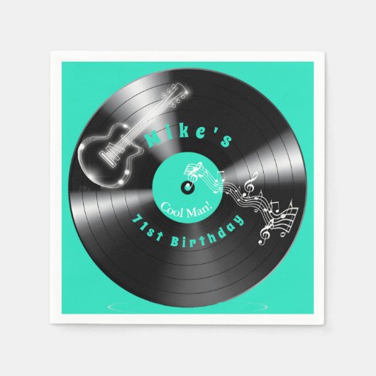 Serviette En Papier Anniversaire Retro Vinyl Record Rock Musique Guita (Devant)
