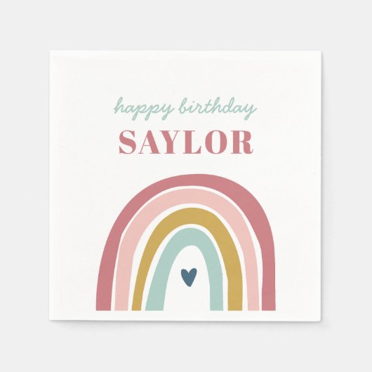 Serviette En Papier Anniversaire rose arc-en-ciel du mignon Boho (Devant)