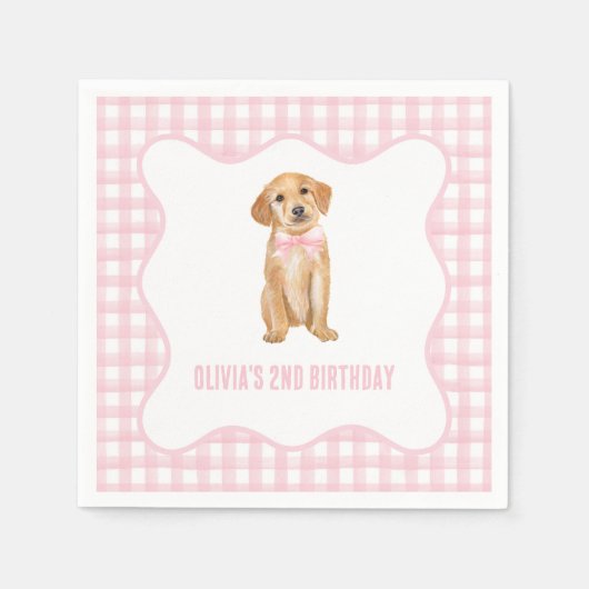 Serviette En Papier Anniversaire rose chiot (Devant)
