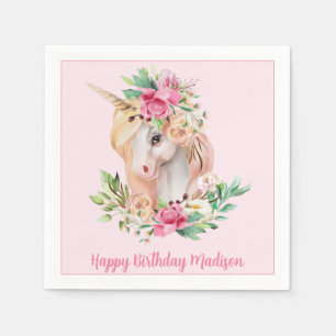 Serviette En Papier Anniversaire rose de la licorne