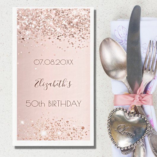 Serviette En Papier Anniversaire rose d'or confetti