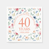 Serviette En Papier Anniversaire Rose du 40e Mariage Blush (Devant)
