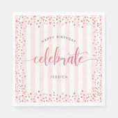Serviette En Papier Anniversaire rose écriture or parties scintillant  (Devant)